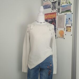Lily Morgan Off-White Sweater with Lace-Up Details - Size S
